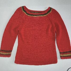 Michael Simon New York Womens Chunky Knit Sweater Size S Red/Green Trim